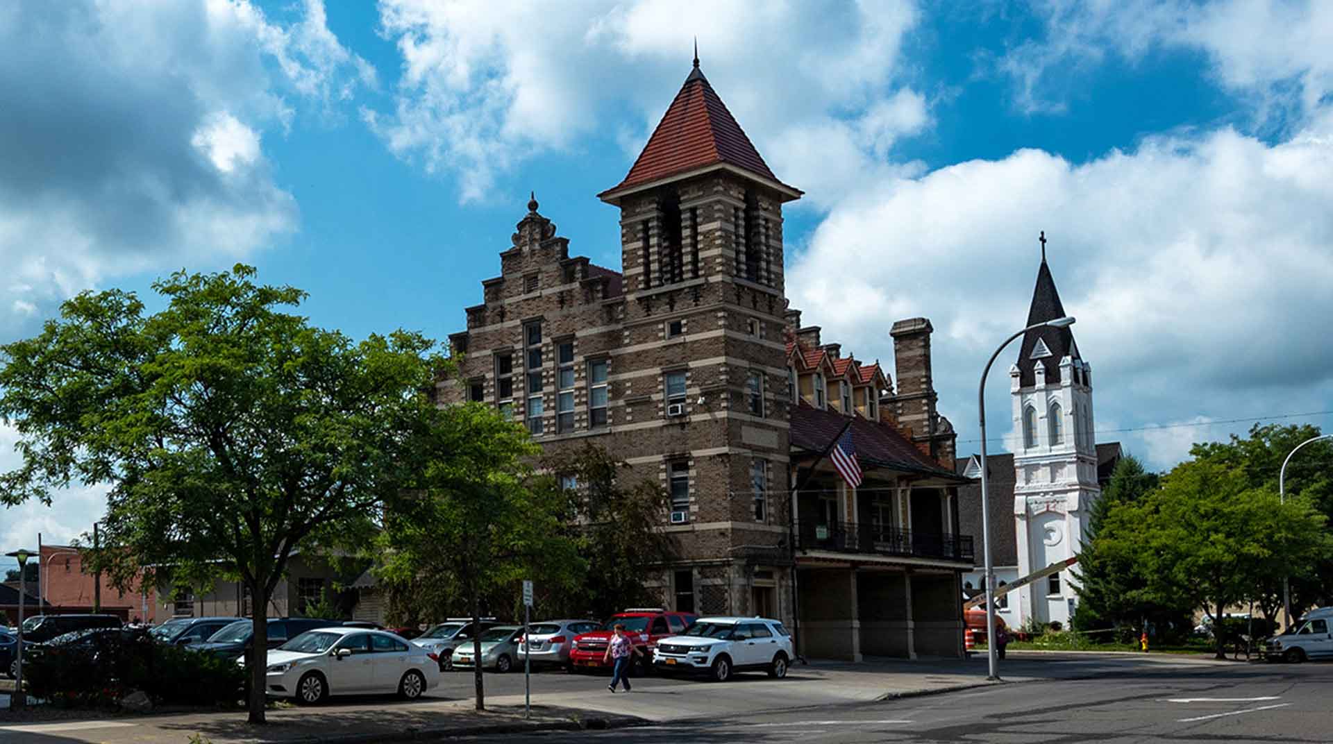 Scene of a building in a downtown Cortland NY neighborhood