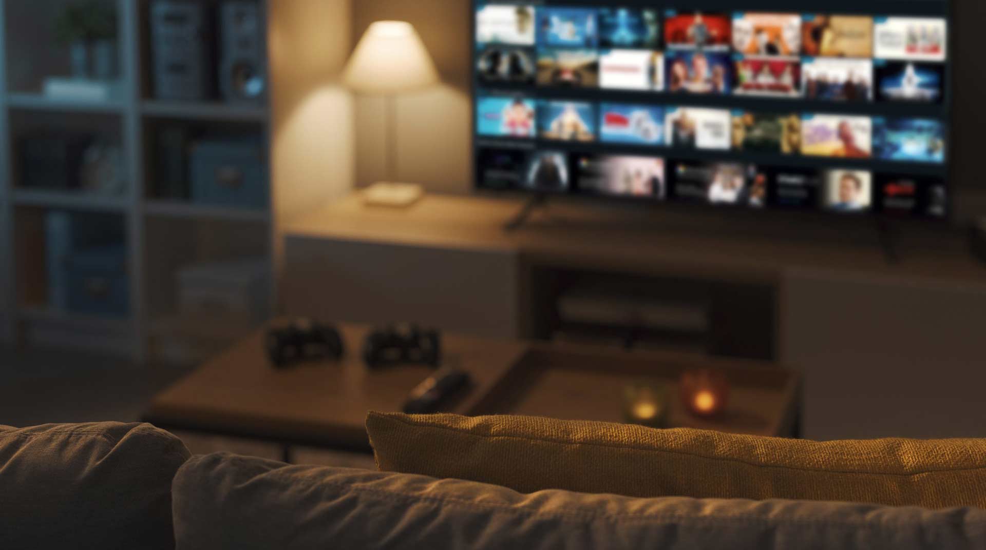 back of the couch with a view of a tv