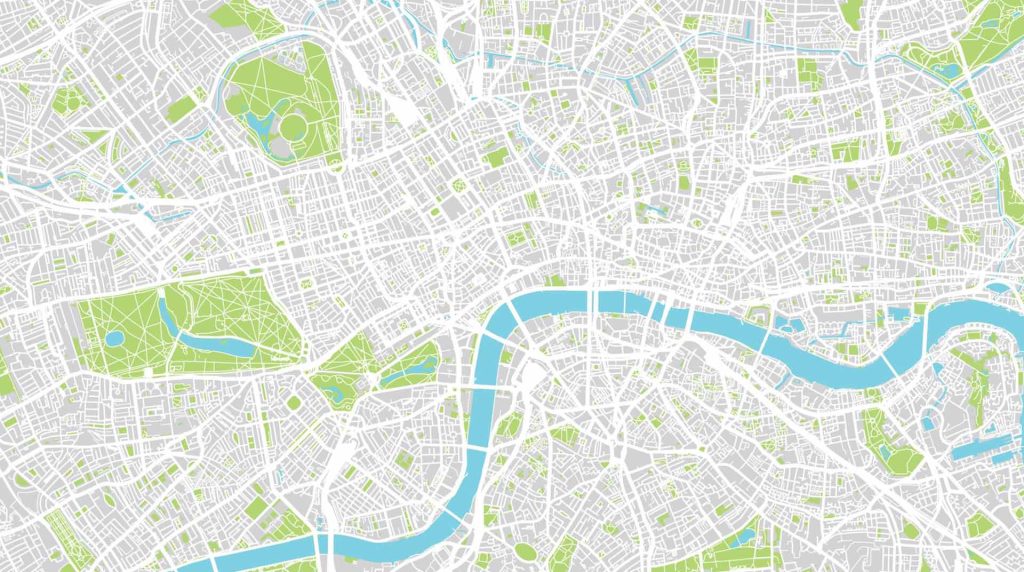 closeup of a road map of the area