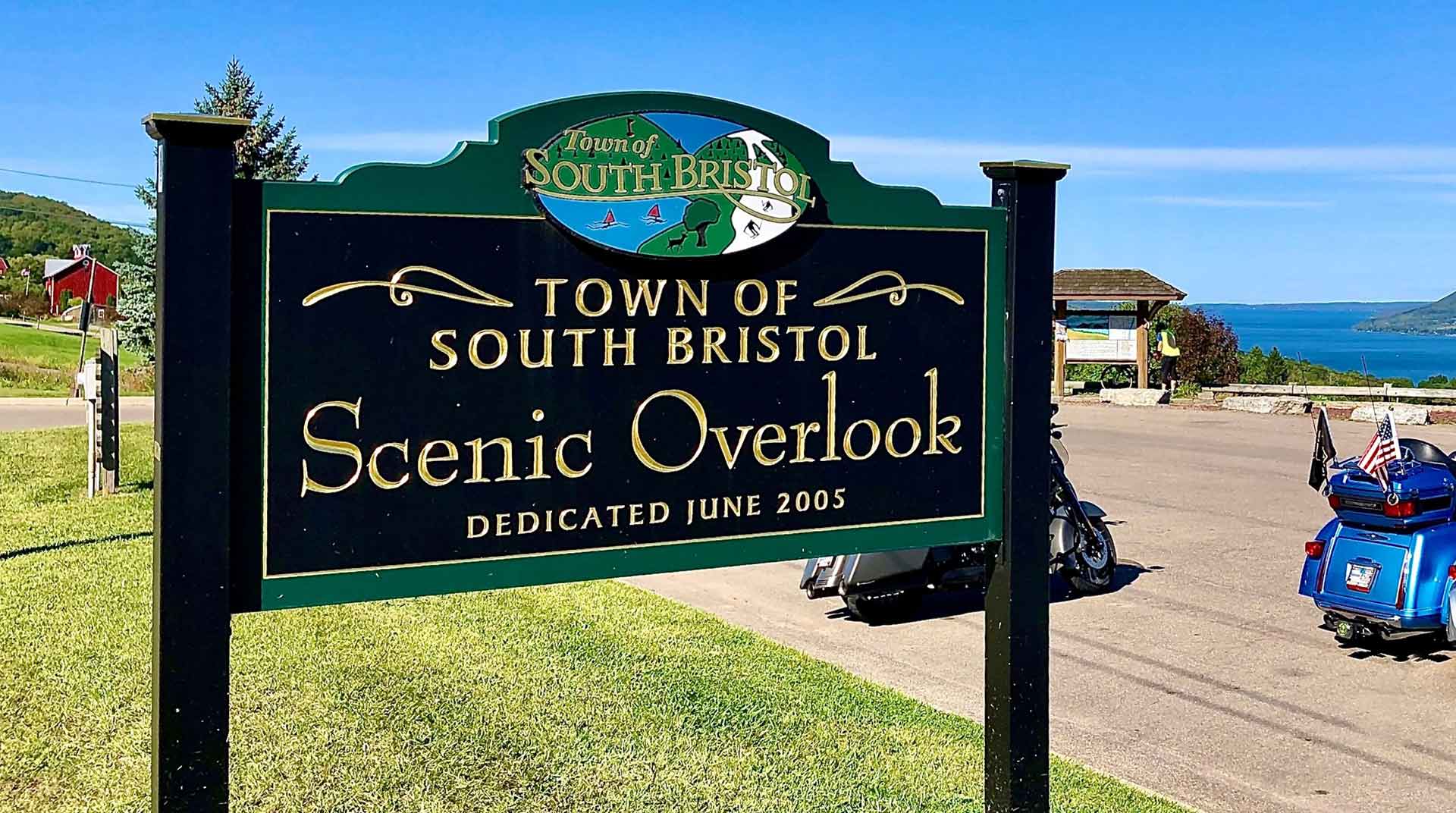 Sign "Town of South Bristol" scenic view overlooking the area