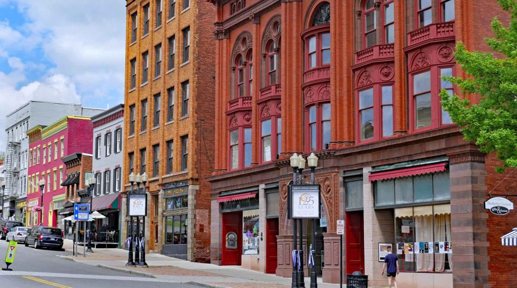 View of a downtown street in Geneva, NY
