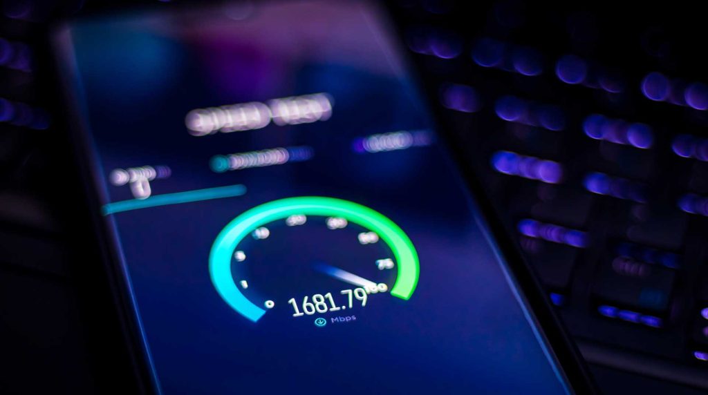 image of a speed test for the internet taking place on a phone