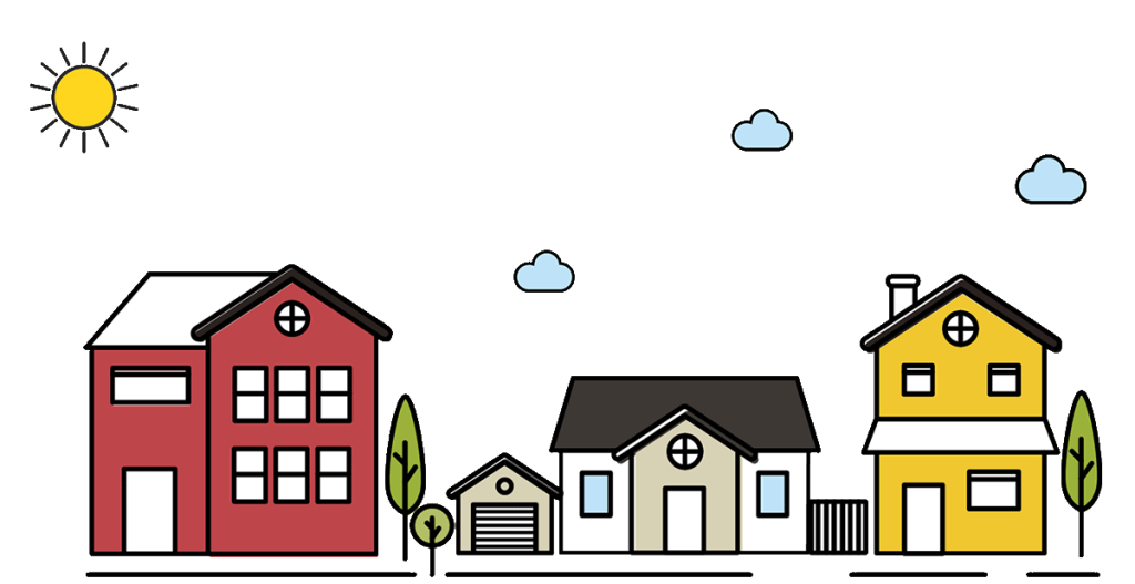 Graphic of a neighborhood with three homes