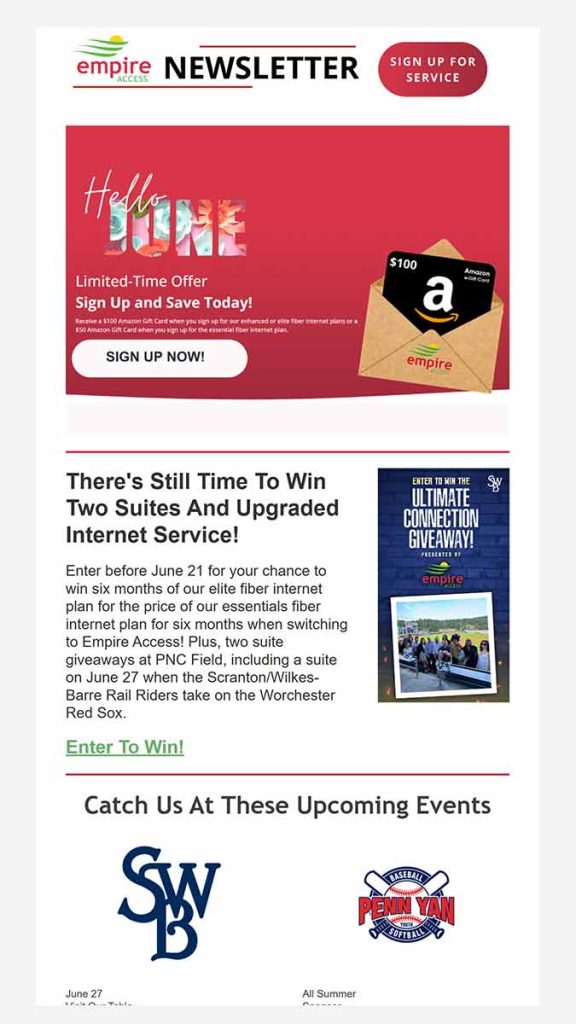 Partial image of the June 2025 email newsletter for Empire Access