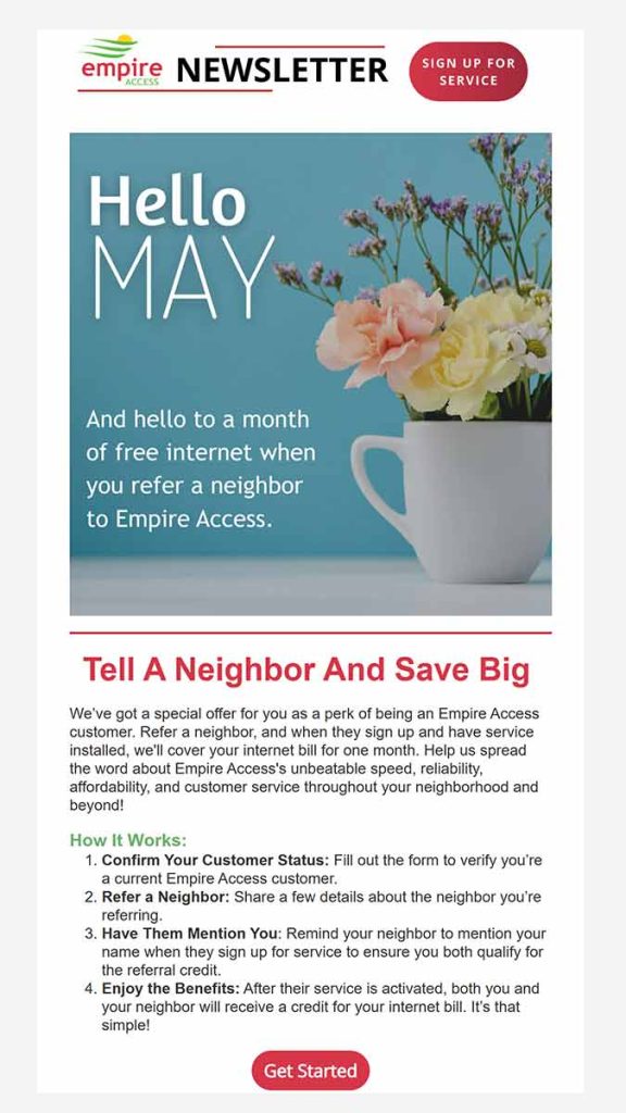 Partial image of the May 2025 email newsletter for Empire Access