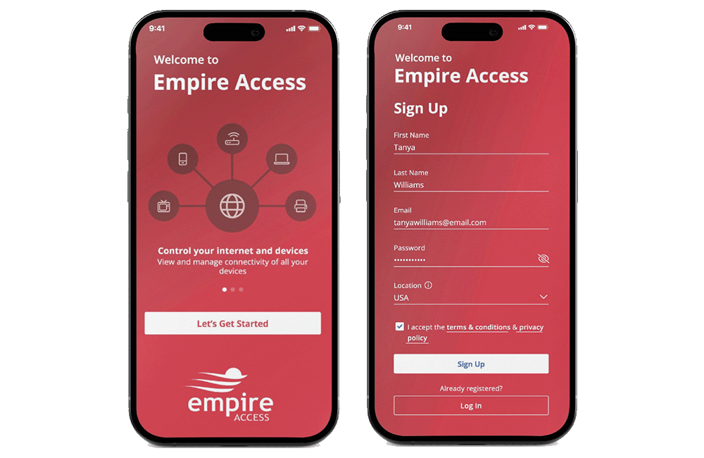 set of two mobile screens showing the login screens for the Empire Access CommandIQ app