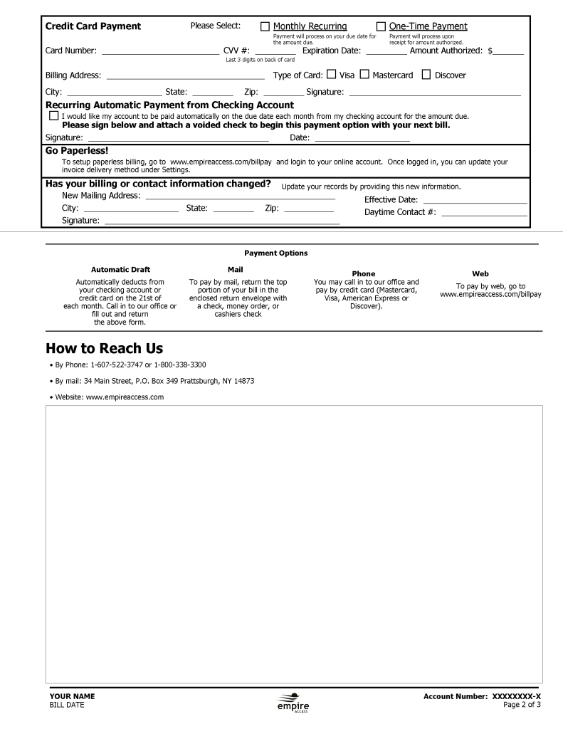 Second page of the Empire Access monthly bill