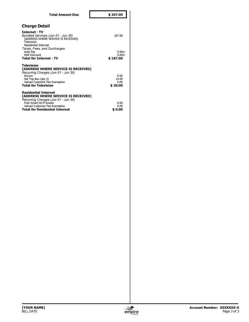 Third page of the Empire Access monthly bill