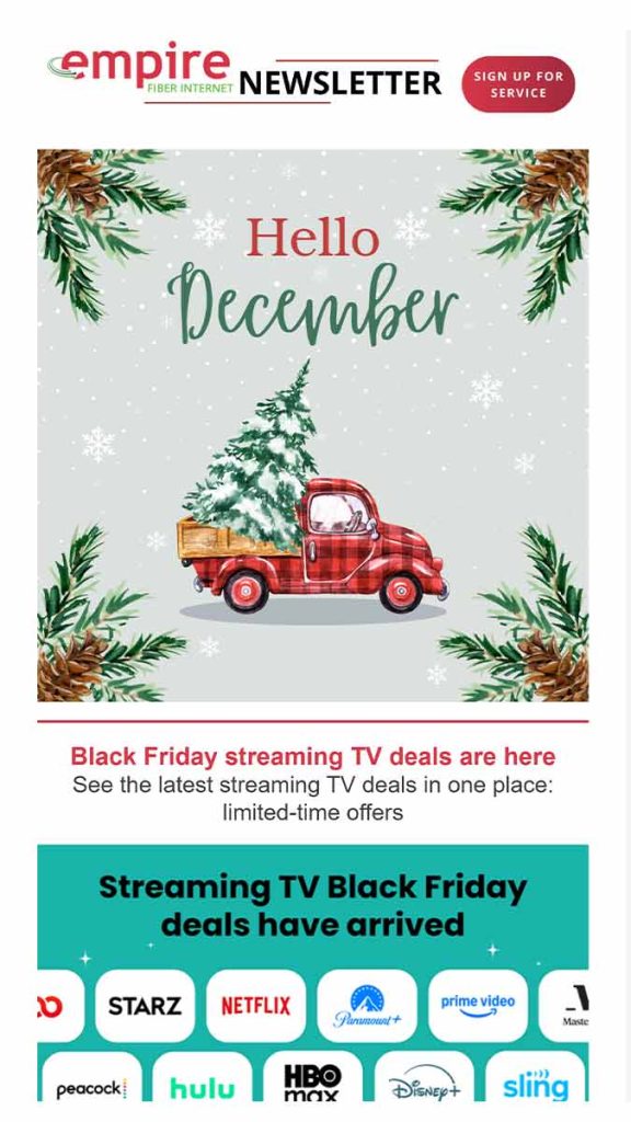 Thumbnail image of the December 2025 Empire Fiber Internet email newsletter