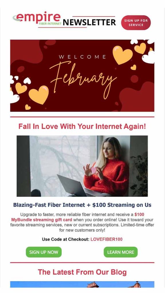Thumbnail image of the February 2026 Empire Fiber Internet email newsletter