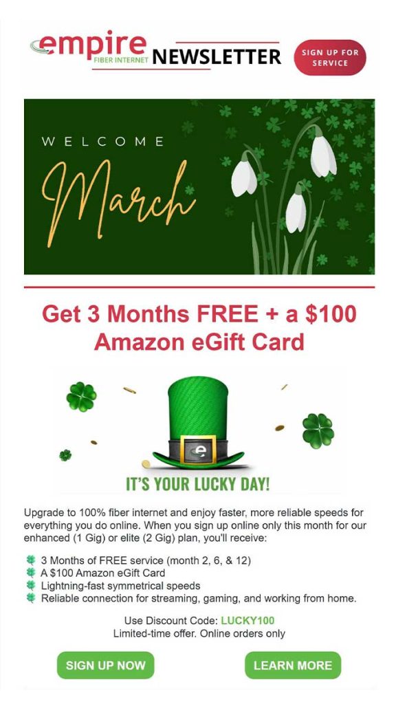 Thumbnail image of the March 2026 Empire Fiber Internet email newsletter