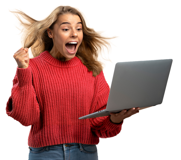 Girl using fast internet on laptop.